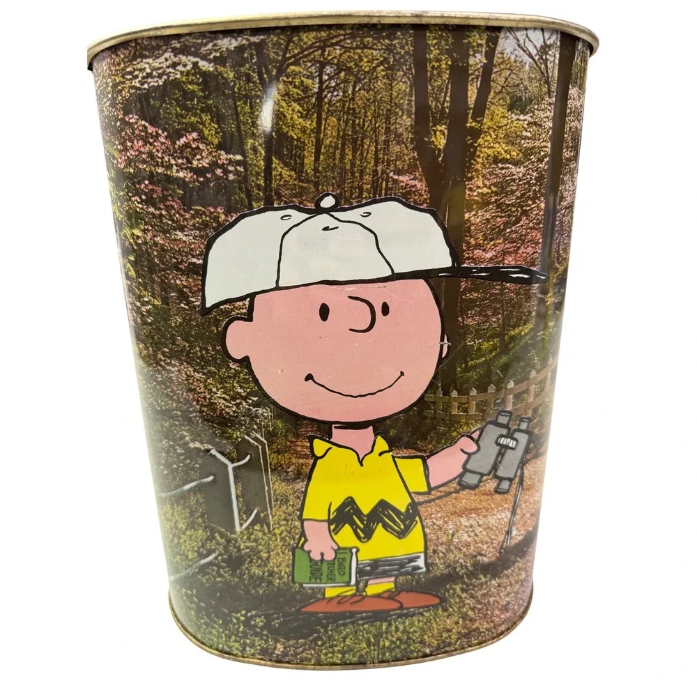 Vintage Cheinco Snoopy Charlie Brown‎ Tin Canister Metal Waste Basket 1975 USA